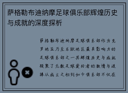 萨格勒布迪纳摩足球俱乐部辉煌历史与成就的深度探析